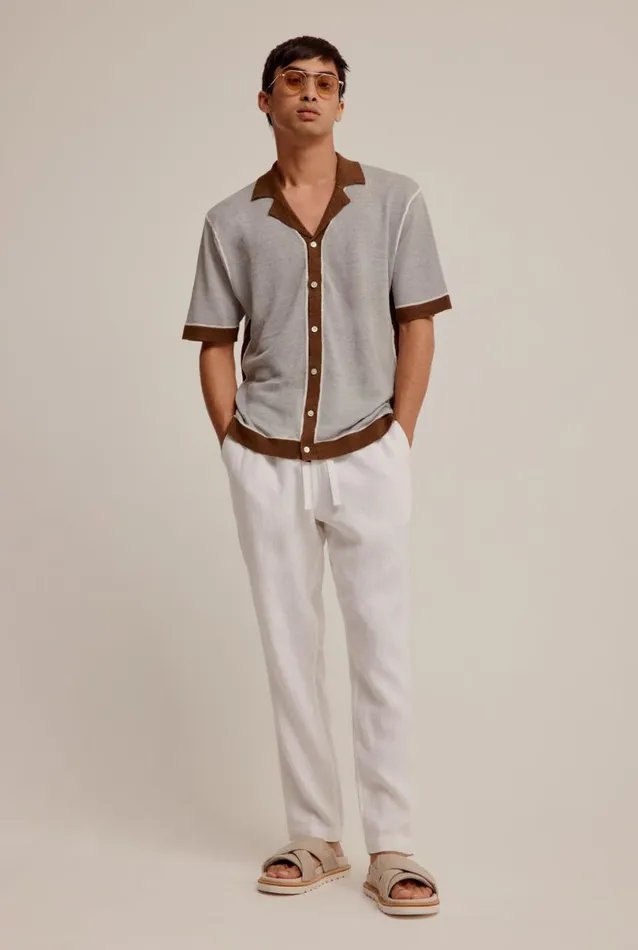 Man Venroy Knitwear Knitted Contrast Short Sleeve Shirt