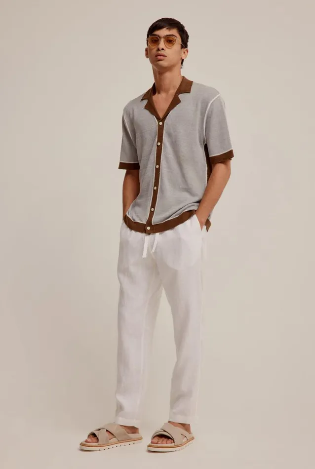 Man Venroy Knitwear Knitted Contrast Short Sleeve Shirt
