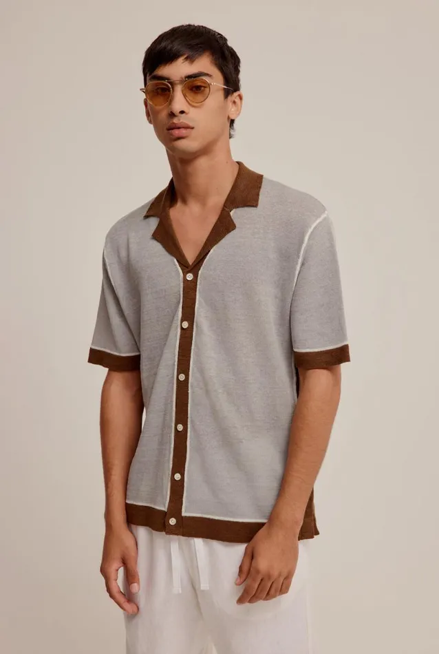 Man Venroy Knitwear Knitted Contrast Short Sleeve Shirt