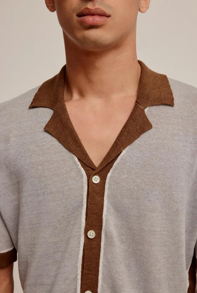 Man Venroy Knitwear Knitted Contrast Short Sleeve Shirt
