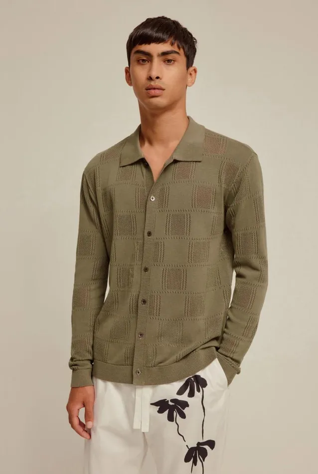 Man Venroy Knitwear Long Sleeve Check Knitted Shirt