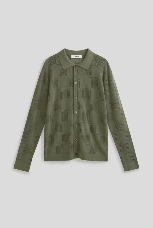 Man Venroy Knitwear Long Sleeve Check Knitted Shirt