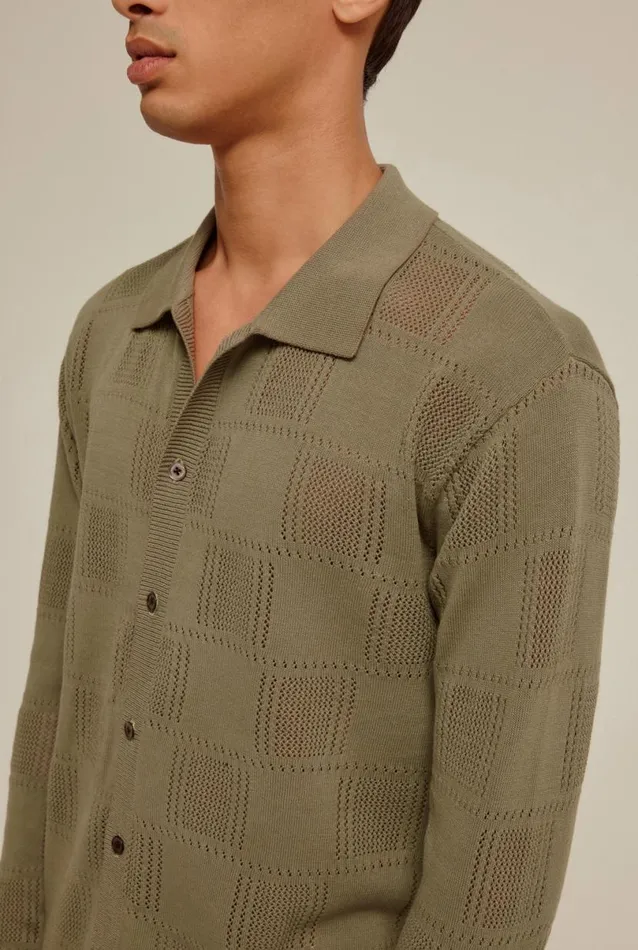 Man Venroy Knitwear Long Sleeve Check Knitted Shirt