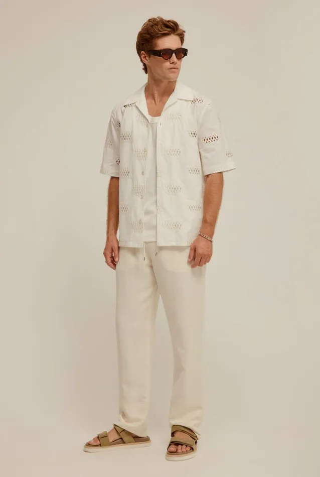 Man Venroy Shirts Embroidered Relaxed Cotton Camp Collar