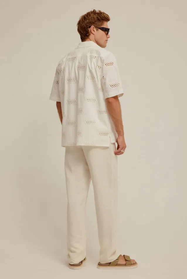 Man Venroy Shirts Embroidered Relaxed Cotton Camp Collar