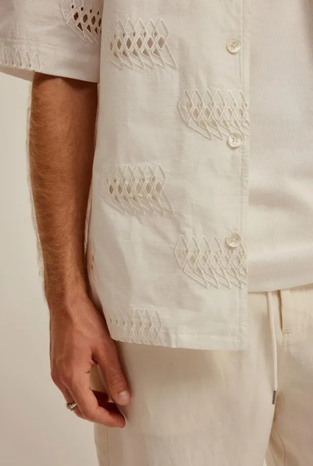 Man Venroy Shirts Embroidered Relaxed Cotton Camp Collar