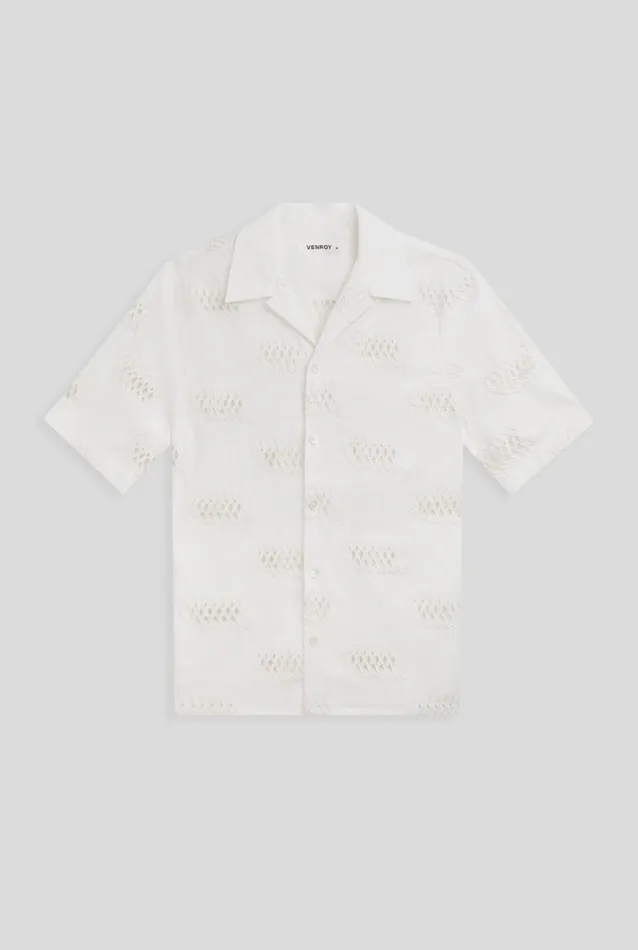 Man Venroy Shirts Embroidered Relaxed Cotton Camp Collar