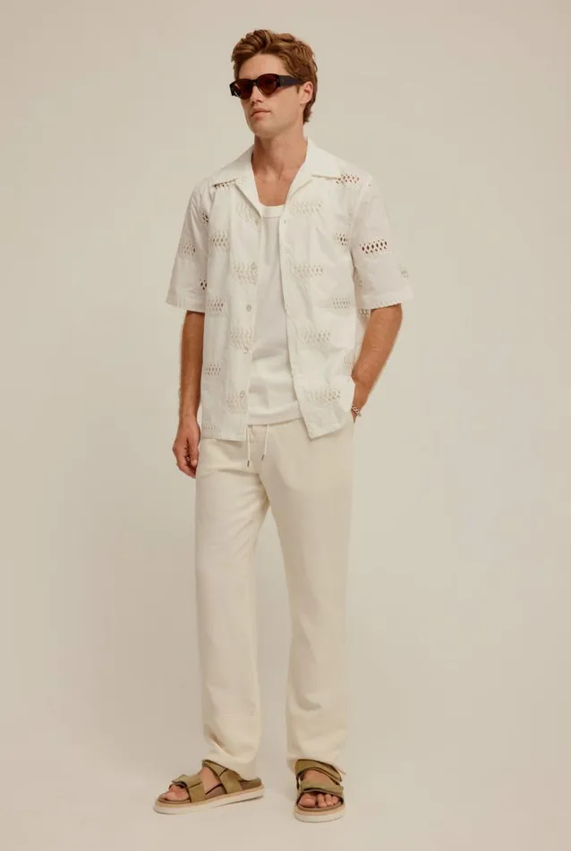 Man Venroy Shirts Embroidered Relaxed Cotton Camp Collar