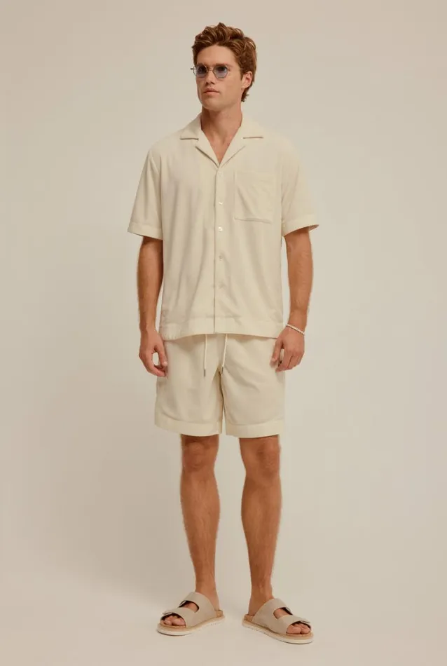 Man Venroy Shirts Nylon Panel Terry Camp Collar Shirt