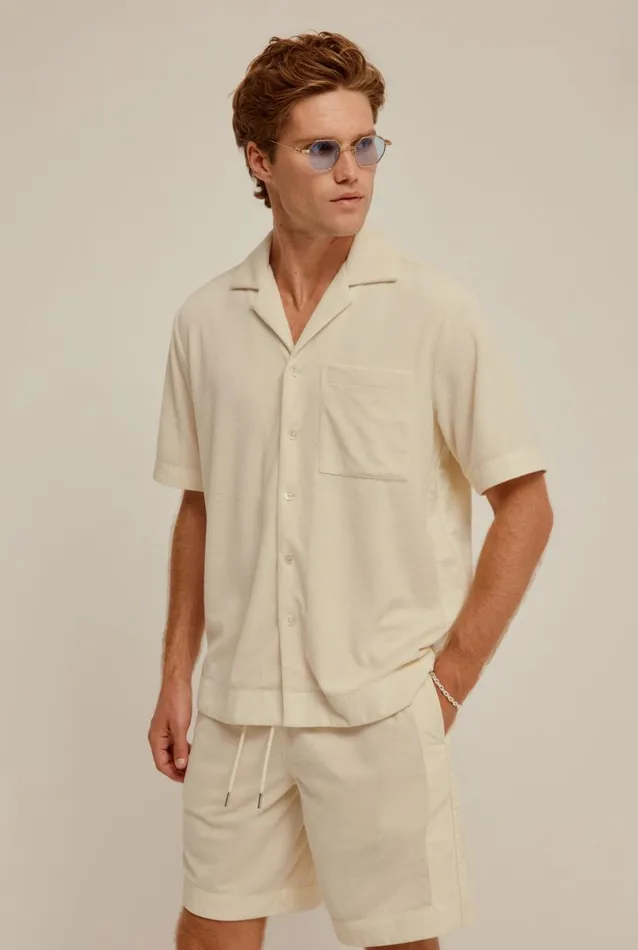 Man Venroy Shirts Nylon Panel Terry Camp Collar Shirt