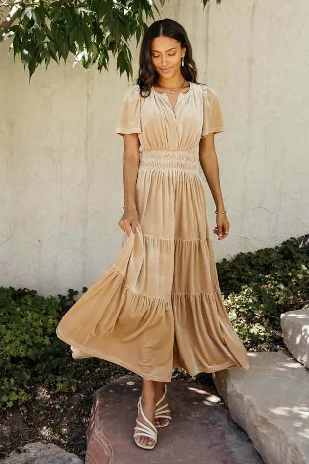 Marlowe Velvet Dress In Champagne Champagne Women Bohme Dresses