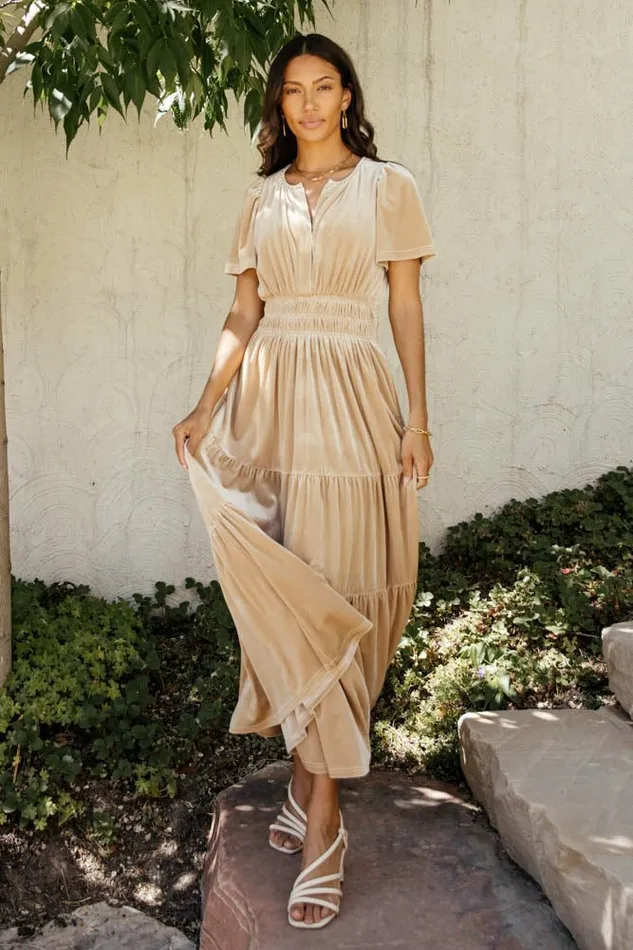Marlowe Velvet Dress In Champagne Champagne Women Bohme Dresses