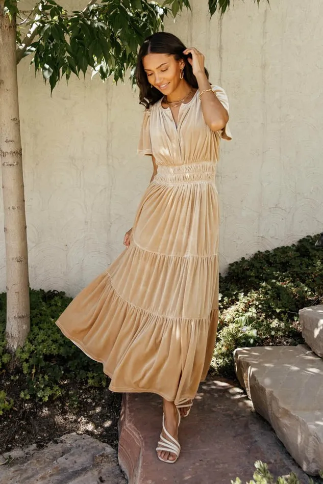 Marlowe Velvet Dress In Champagne Champagne Women Bohme Dresses
