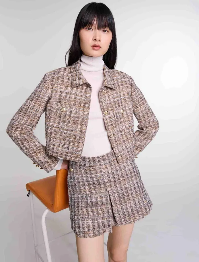 Matching Sets Women Maje Short Tweed Jacket Brown