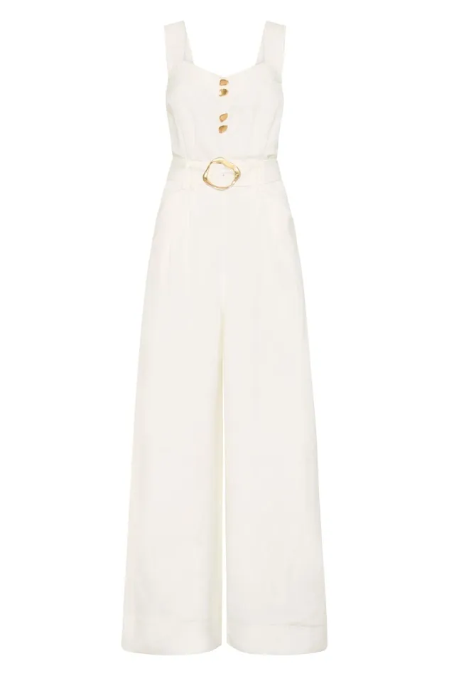 Maya Pintuck Wide Leg Jumpsuit Ivory Women Aje Jumpsuits 038 Playsuits