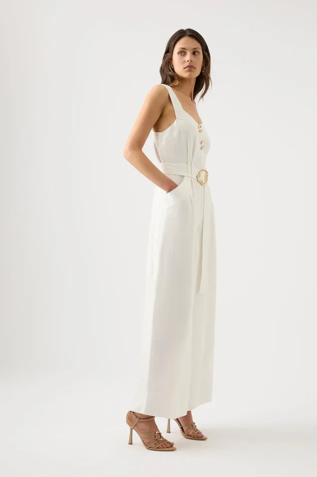 Maya Pintuck Wide Leg Jumpsuit Ivory Women Aje Jumpsuits 038 Playsuits