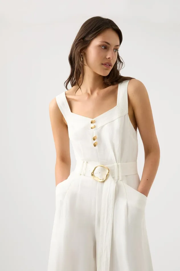 Maya Pintuck Wide Leg Jumpsuit Ivory Women Aje Jumpsuits 038 Playsuits