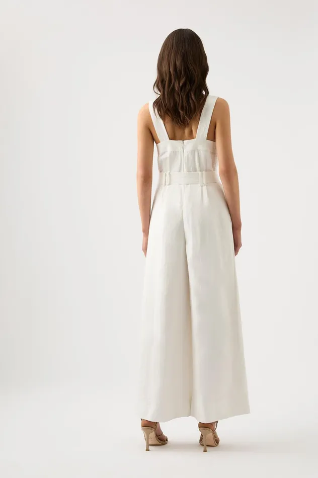 Maya Pintuck Wide Leg Jumpsuit Ivory Women Aje Jumpsuits 038 Playsuits