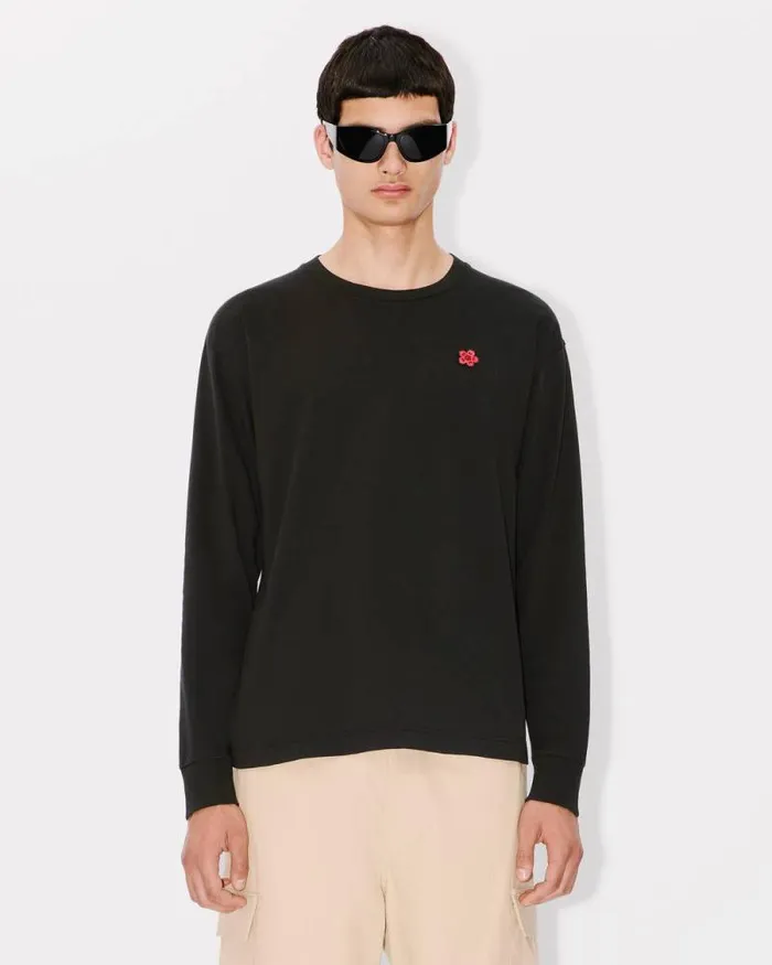 Men 039Boke Flower039 Embroidered Long Sleeve Tshirt In Cotton Black Kenzo Tshirts And Polos
