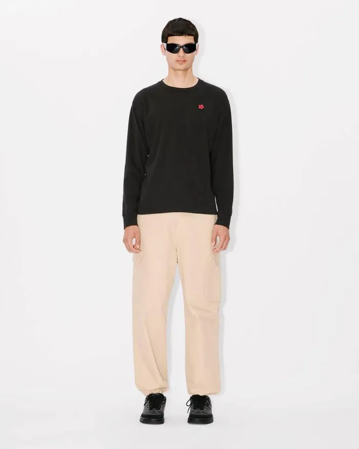 Men 039Boke Flower039 Embroidered Long Sleeve Tshirt In Cotton Black Kenzo Tshirts And Polos