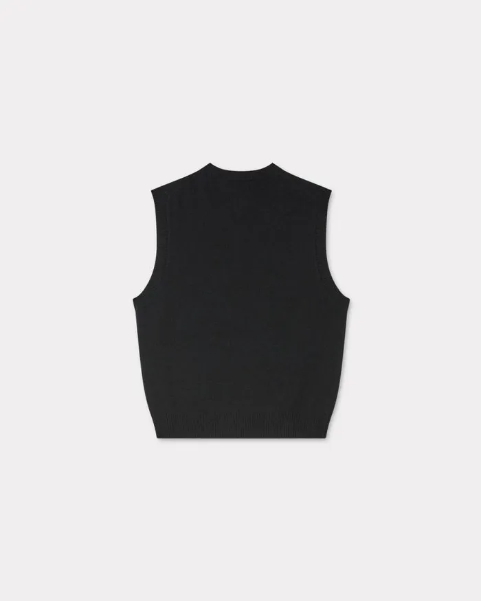 Men 039Boke Flower039 Embroidered Sleeveless Jumper In Wool Black Kenzo Sweaters And Cardigans
