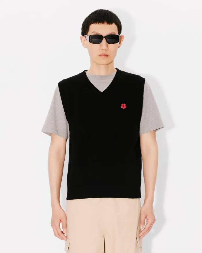 Men 039Boke Flower039 Embroidered Sleeveless Jumper In Wool Black Kenzo Sweaters And Cardigans