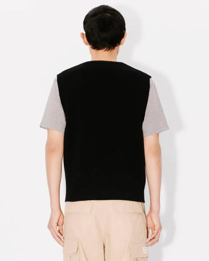 Men 039Boke Flower039 Embroidered Sleeveless Jumper In Wool Black Kenzo Sweaters And Cardigans