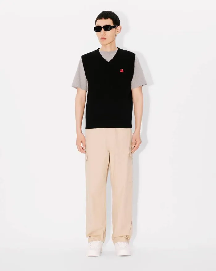 Men 039Boke Flower039 Embroidered Sleeveless Jumper In Wool Black Kenzo Sweaters And Cardigans