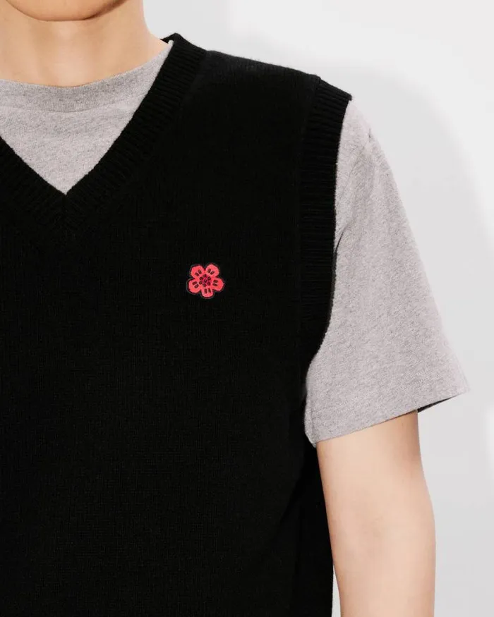 Men 039Boke Flower039 Embroidered Sleeveless Jumper In Wool Black Kenzo Sweaters And Cardigans