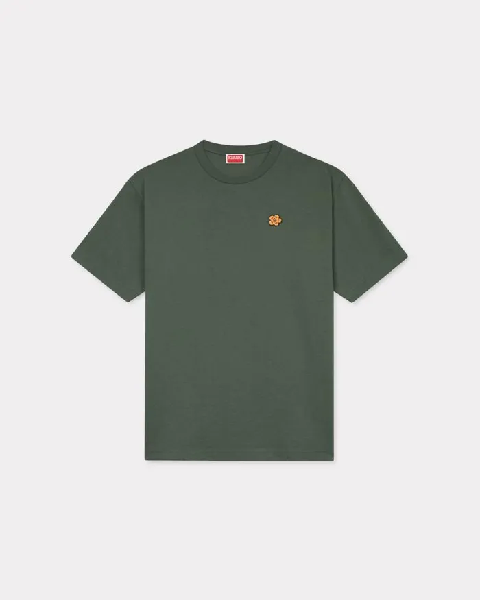 Men 039Boke Flower039 Embroidered Tshirt In Cotton Dark Khaki Kenzo Tshirts And Polos
