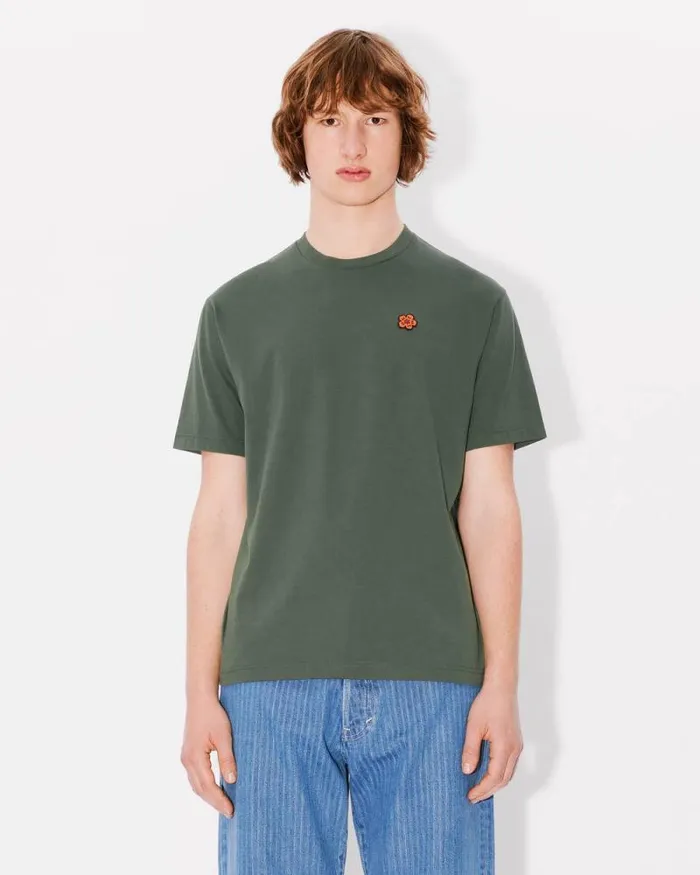 Men 039Boke Flower039 Embroidered Tshirt In Cotton Dark Khaki Kenzo Tshirts And Polos