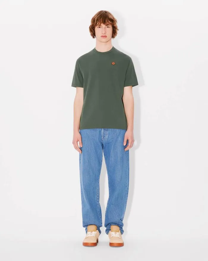 Men 039Boke Flower039 Embroidered Tshirt In Cotton Dark Khaki Kenzo Tshirts And Polos