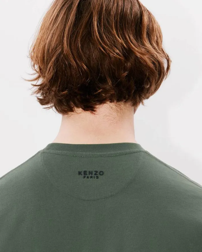 Men 039Boke Flower039 Embroidered Tshirt In Cotton Dark Khaki Kenzo Tshirts And Polos