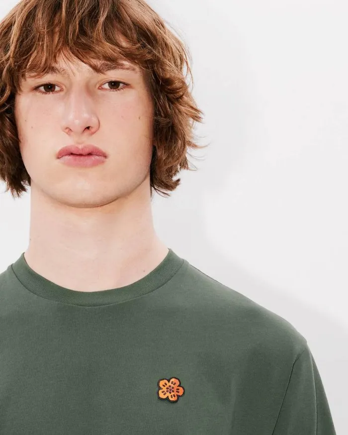 Men 039Boke Flower039 Embroidered Tshirt In Cotton Dark Khaki Kenzo Tshirts And Polos