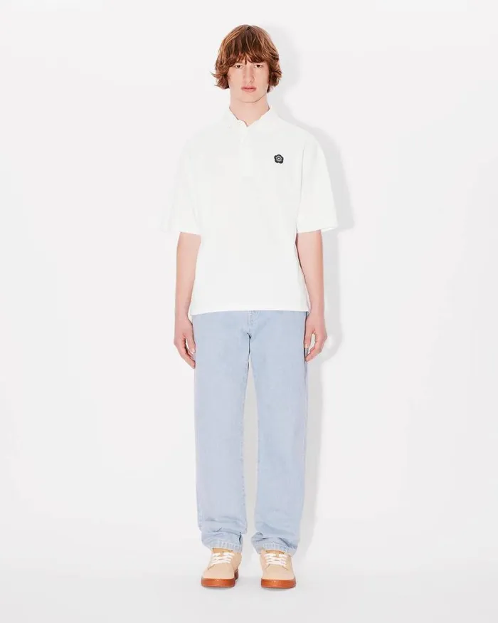 Men 039Boke Flower 20039 Embroidered Polo In Cotton White Kenzo Tshirts And Polos