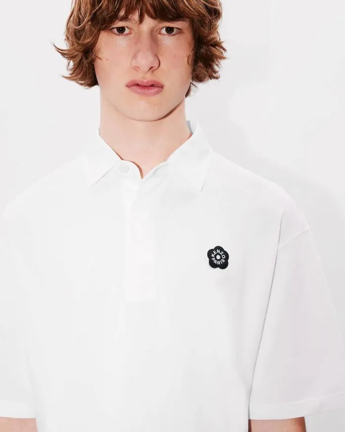 Men 039Boke Flower 20039 Embroidered Polo In Cotton White Kenzo Tshirts And Polos