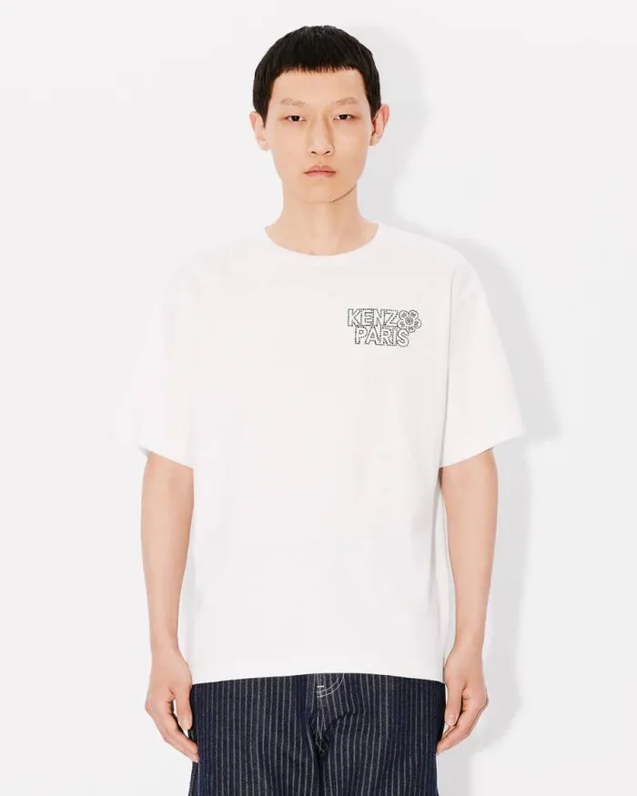 Men 039KENZO Constellation039 Oversized Embroidered Tshirt In Cotton Off White Kenzo Tshirts And Polos