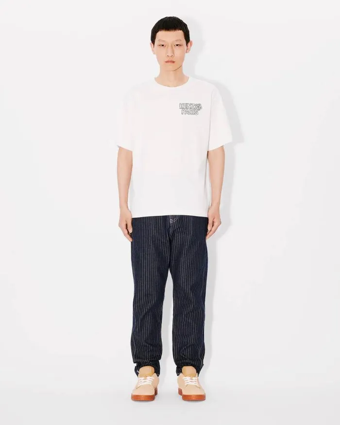 Men 039KENZO Constellation039 Oversized Embroidered Tshirt In Cotton Off White Kenzo Tshirts And Polos