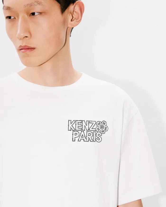 Men 039KENZO Constellation039 Oversized Embroidered Tshirt In Cotton Off White Kenzo Tshirts And Polos