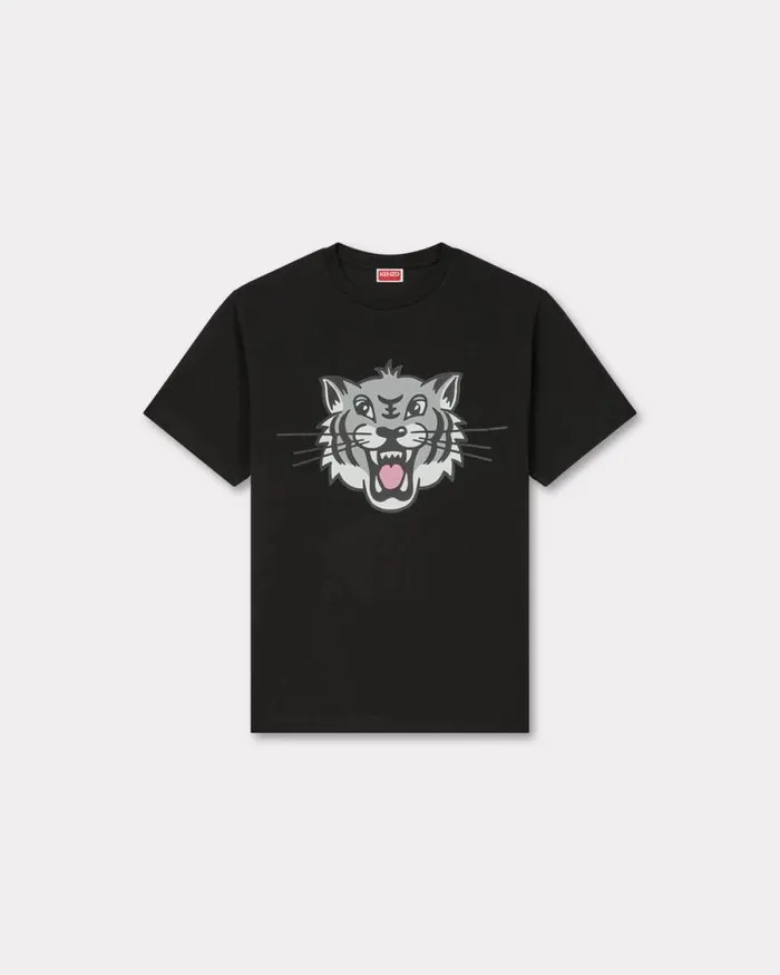 Men 039KENZO Happy Tiger039 Tshirt In Cotton Black Kenzo Tshirts And Polos
