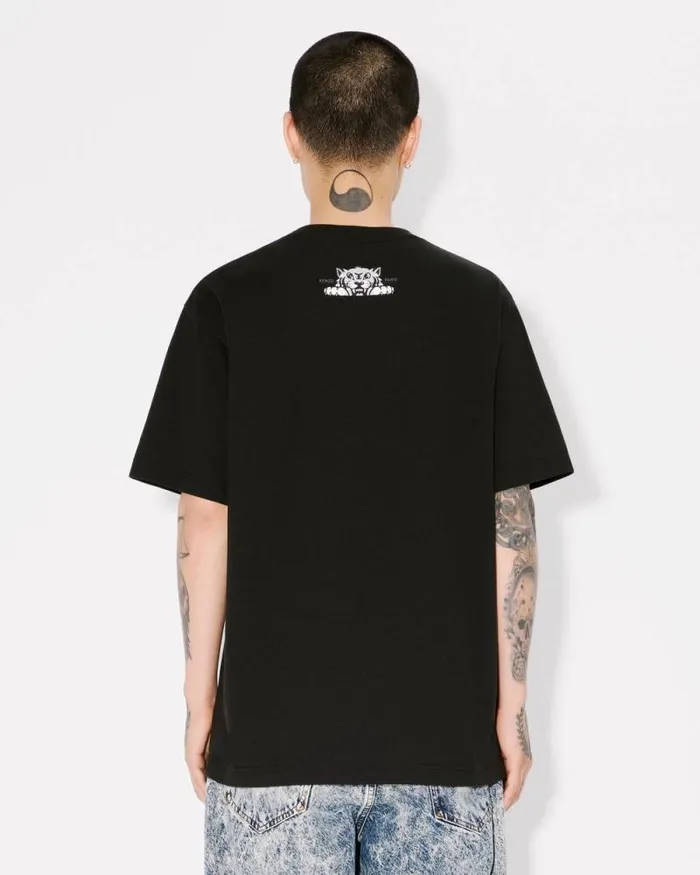 Men 039KENZO Happy Tiger039 Tshirt In Cotton Black Kenzo Tshirts And Polos