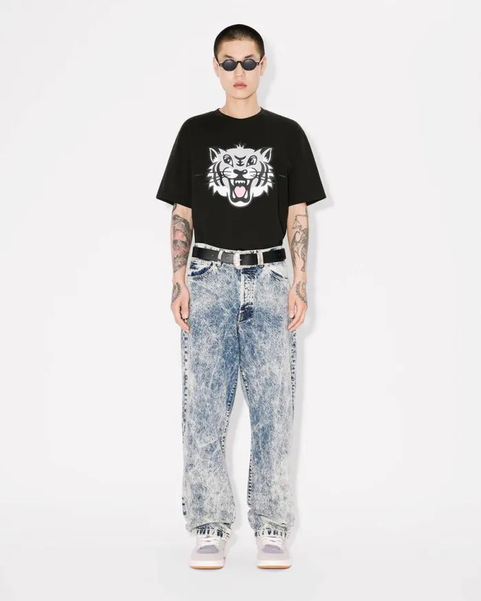 Men 039KENZO Happy Tiger039 Tshirt In Cotton Black Kenzo Tshirts And Polos