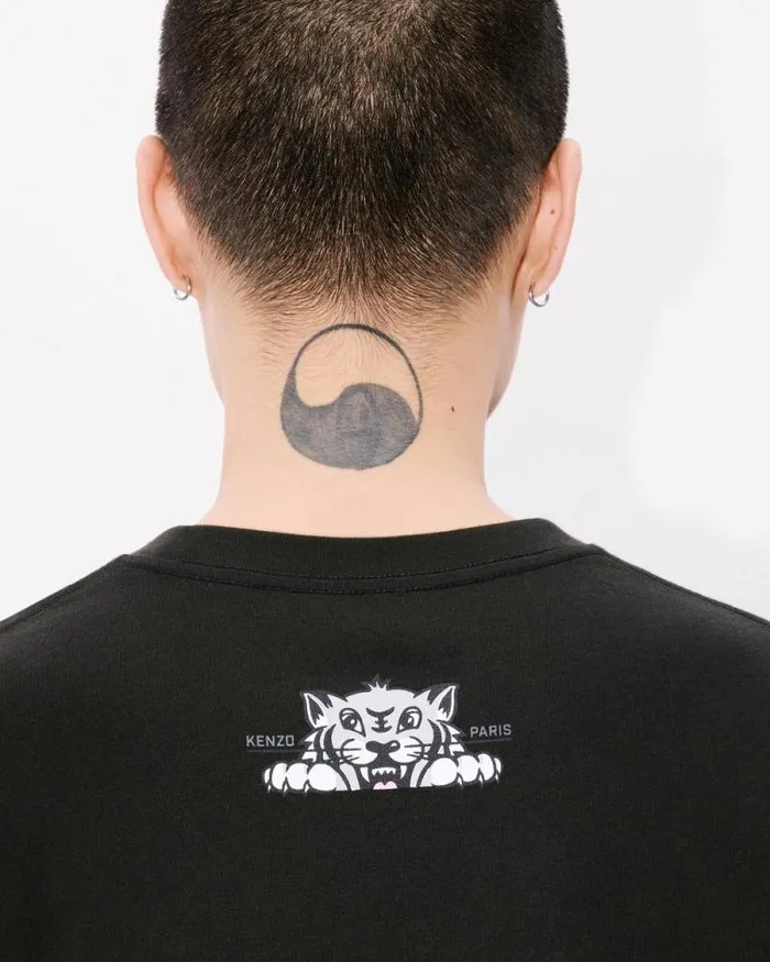 Men 039KENZO Happy Tiger039 Tshirt In Cotton Black Kenzo Tshirts And Polos