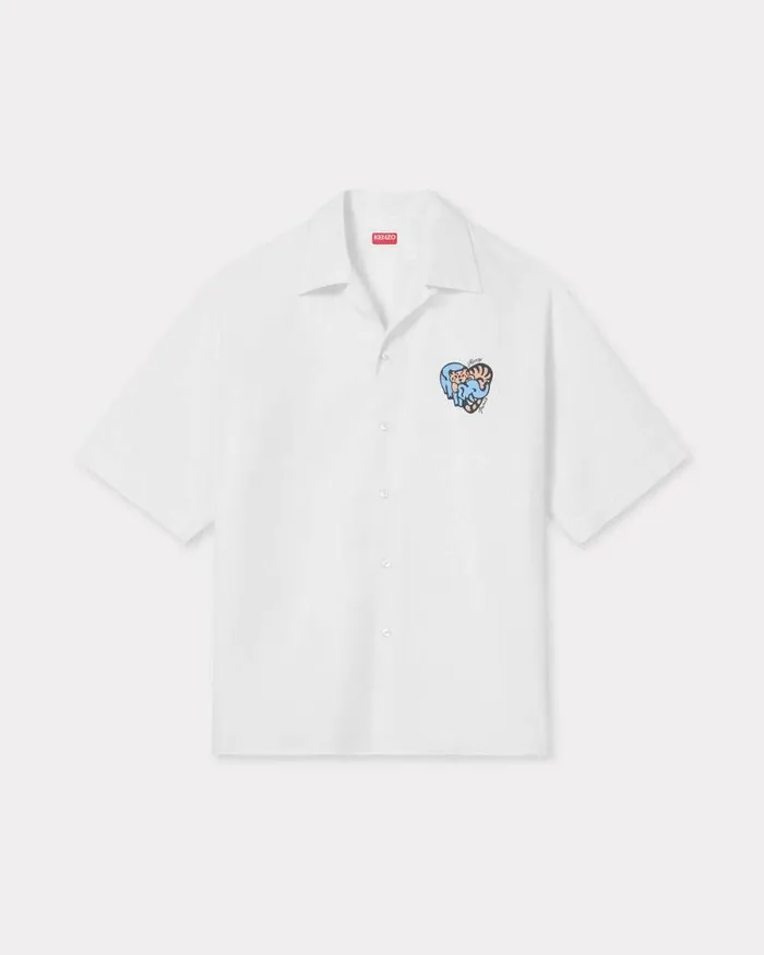 Men 039KENZO Jungle Heart039 Hawaiian Shirt White Kenzo Shirts