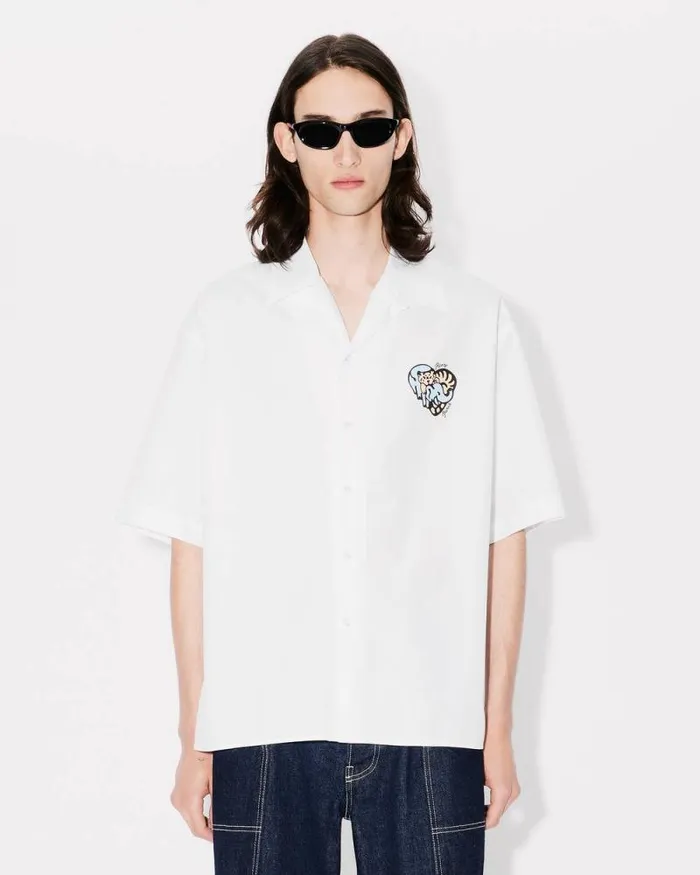 Men 039KENZO Jungle Heart039 Hawaiian Shirt White Kenzo Shirts