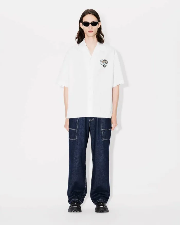 Men 039KENZO Jungle Heart039 Hawaiian Shirt White Kenzo Shirts