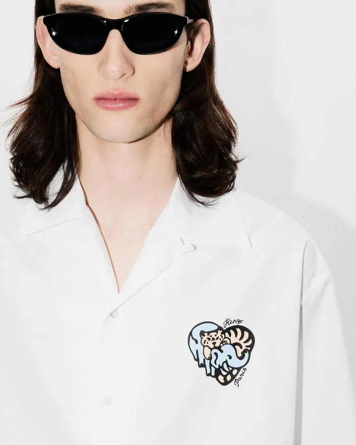 Men 039KENZO Jungle Heart039 Hawaiian Shirt White Kenzo Shirts