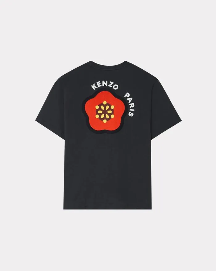 Men 039KENZO Pop039 Embroidered Oversized Tshirt In Cotton Black Kenzo Tshirts And Polos