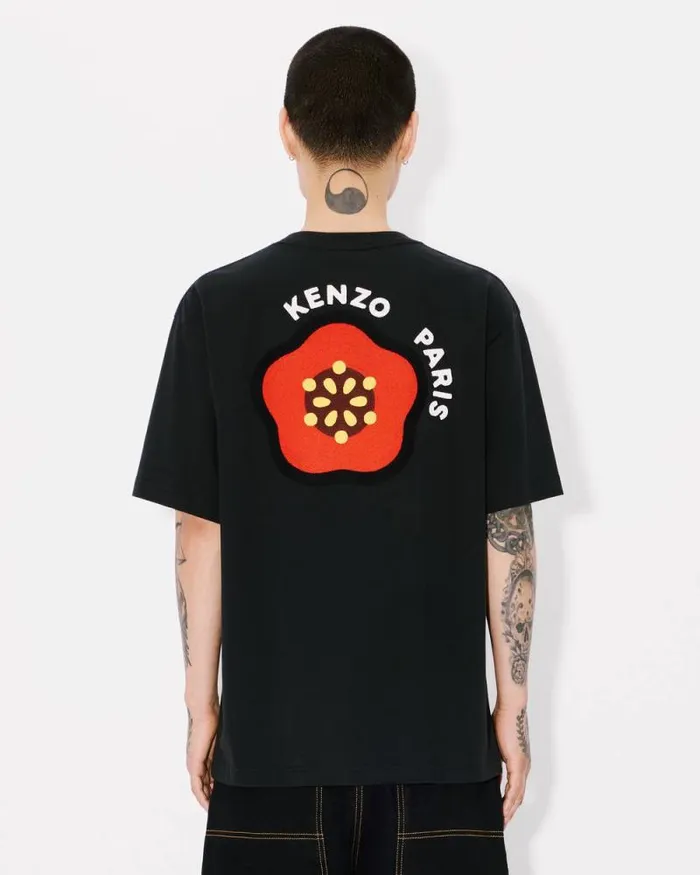 Men 039KENZO Pop039 Embroidered Oversized Tshirt In Cotton Black Kenzo Tshirts And Polos
