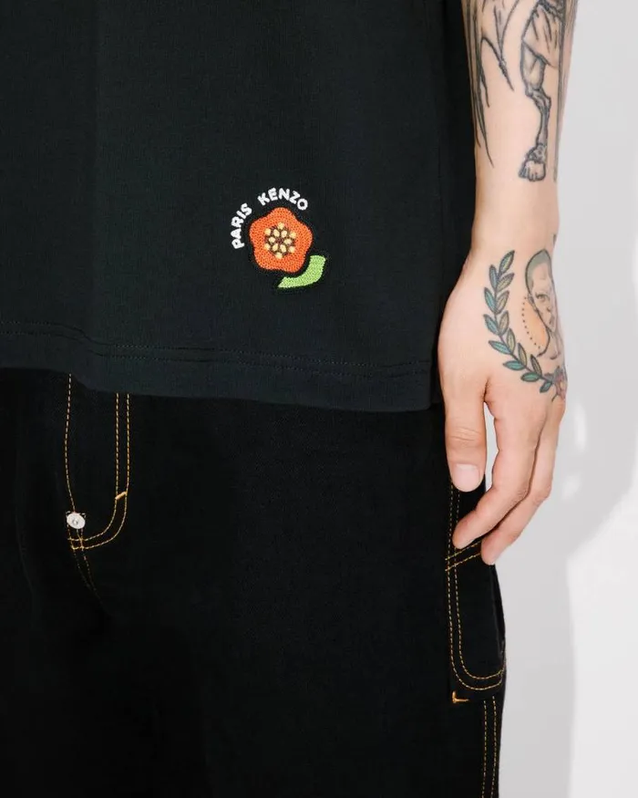 Men 039KENZO Pop039 Embroidered Oversized Tshirt In Cotton Black Kenzo Tshirts And Polos